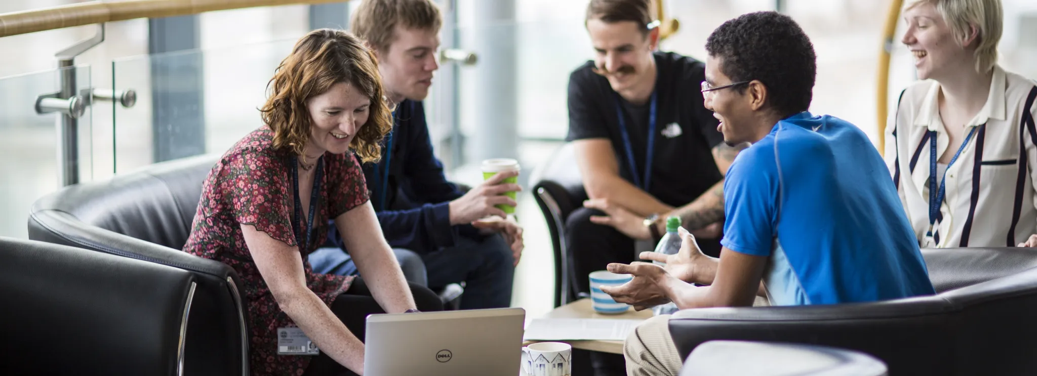 Group working in cafe.