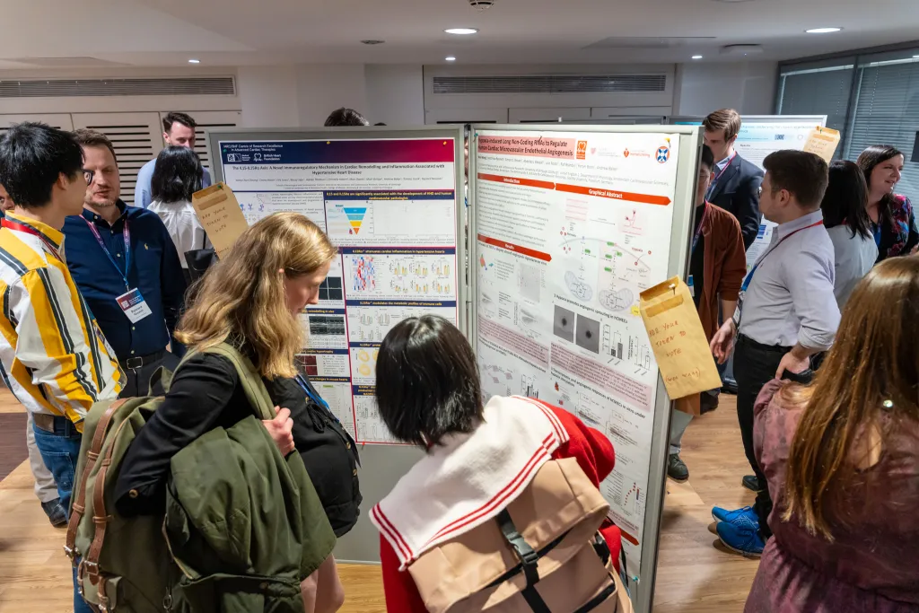 Group of people viewing academic posters.